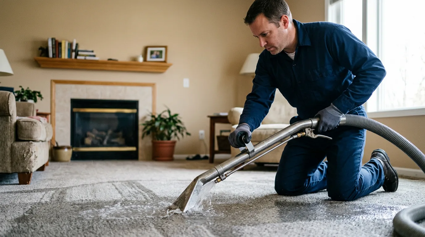 Water damage restoration technician working near Desert Center, CA